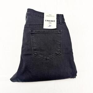 L'Agence SADA High Rise Cropped Slim Washed Black Denim Jeans Size 31 NWT